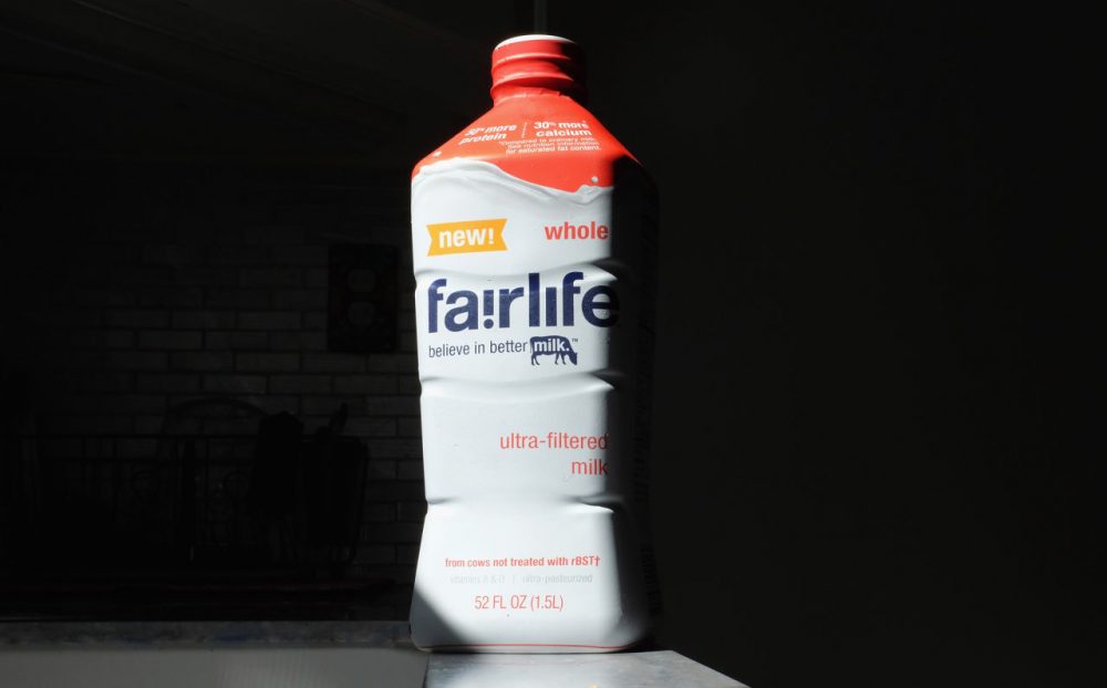 In this photo illustration, a container of Coca-Cola Companies' new Fairlife milk is seen on February 4, 2015 in Miami, Florida. The company announced it will be selling the milk which they say is specially cold-filtered so that it has 50% more protein, 50% less sugar and 30% more calcium than conventional milk. (Joe Raedle/Getty Images)