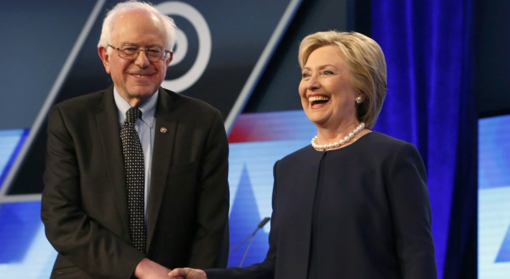 Josh Davis: "It's time to acknowledge that he is unlikely to win the nomination, and it is time for Bernie to do exactly what Hillary is going to do this morning -- pivot the campaign so that Donald Trump is the principal opponent." Pictured: Democratic presidential candidates, Hillary Clinton and Sen. Bernie Sanders, I-Vt, shake hands before the start of the Democratic presidential debate at Miami-Dade College, Wednesday, March 9, 2016, in Miami, Fla. (Wilfredo Lee/AP)