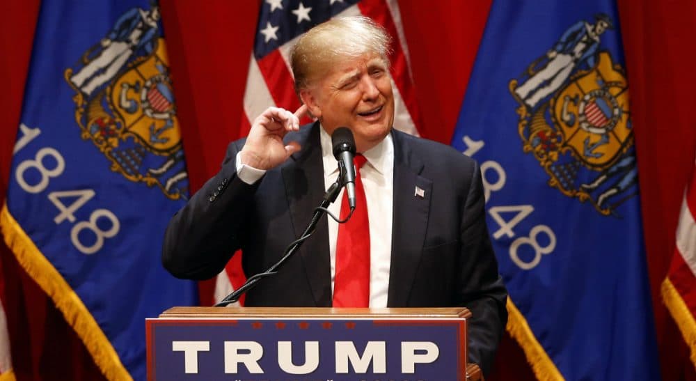 Janna Malamud Smith: "Bit by bit, Donald Trump has disgorged so much anti-woman, anti-immigrant, anti-Black and anti-Hispanic hate that the mass of its combined sewage may finally be backing up into his own house." Pictured: Republican presidential candidate Donald Trump speaks during a campaign event at St. Norbert College in De Pere, Wis., Wednesday, March 30, 2016. (Patrick Semansky/AP)