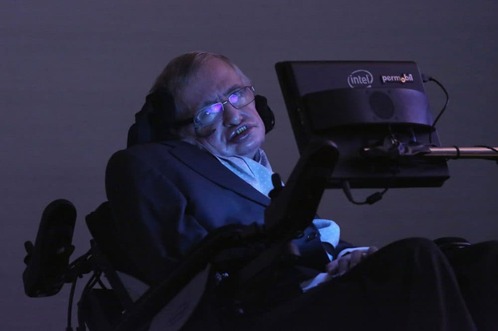 Theoretical Physicist Professor Stephen Hawking sits on stage ahead of the announcement of the Stephen Hawking medal for science, 'Starmus' on December 16, 2015 in London, England. The new award for science communication is in honour of Professor Stephen Hawking and recognises the work of those helping to promote public awareness of science through music, arts and cinema. (Dan Kitwood/Getty Images)