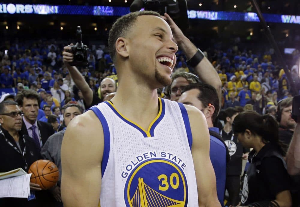 Steph Curry and the Golden State Warriors had plenty to celebrate Wednesday after they won an NBA-record 73 games. Did Charlie stay up to watch the historic win? (Marcio Jose Sanchez)