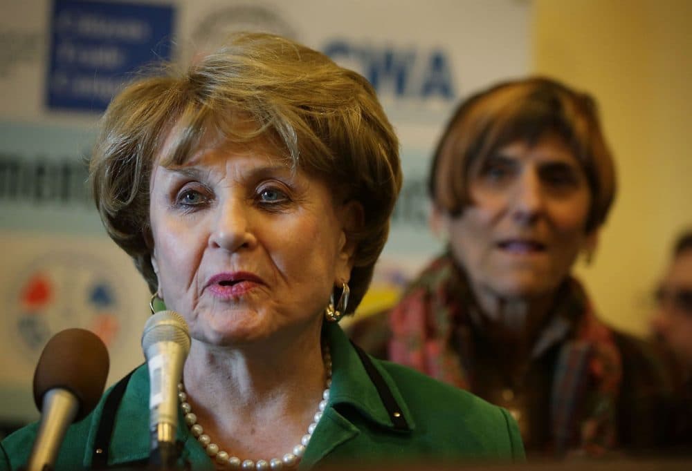 U.S. Rep. Louise Slaughter (D-NY) speaks as Rep. Rosa DeLauro (D-CT) (right) listens during a news conference January 11, 2016 on Capitol Hill in Washington, D.C. House Democrats held a news conference "to stand against the Trans-Pacific Partnership." (Alex Wong/Getty Images)