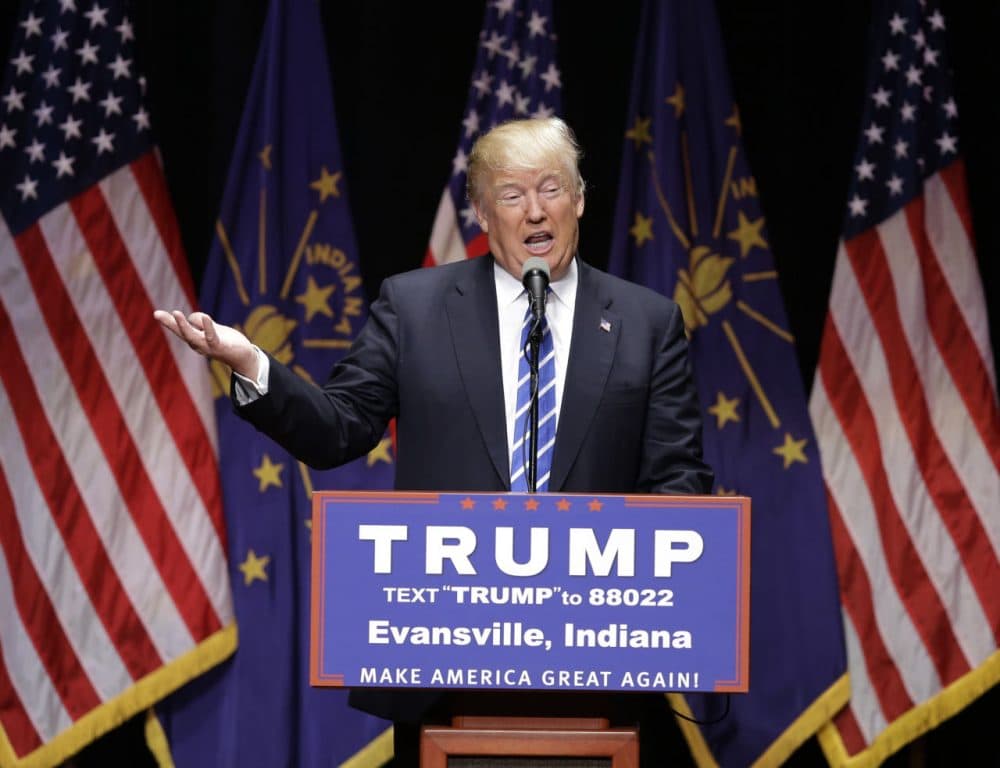 Republican presidential candidate Donald Trump speaks during a campaign stop in Indiana Thursday. (Darron Cummings/AP)