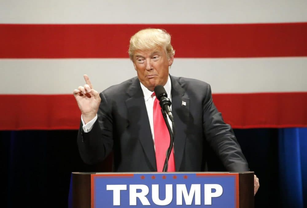 Republican presidential candidate Donald Trump addresses a rally at the Milwaukee Theatre on Monday in Milwaukee. (Charles Rex Arbogast/AP)
