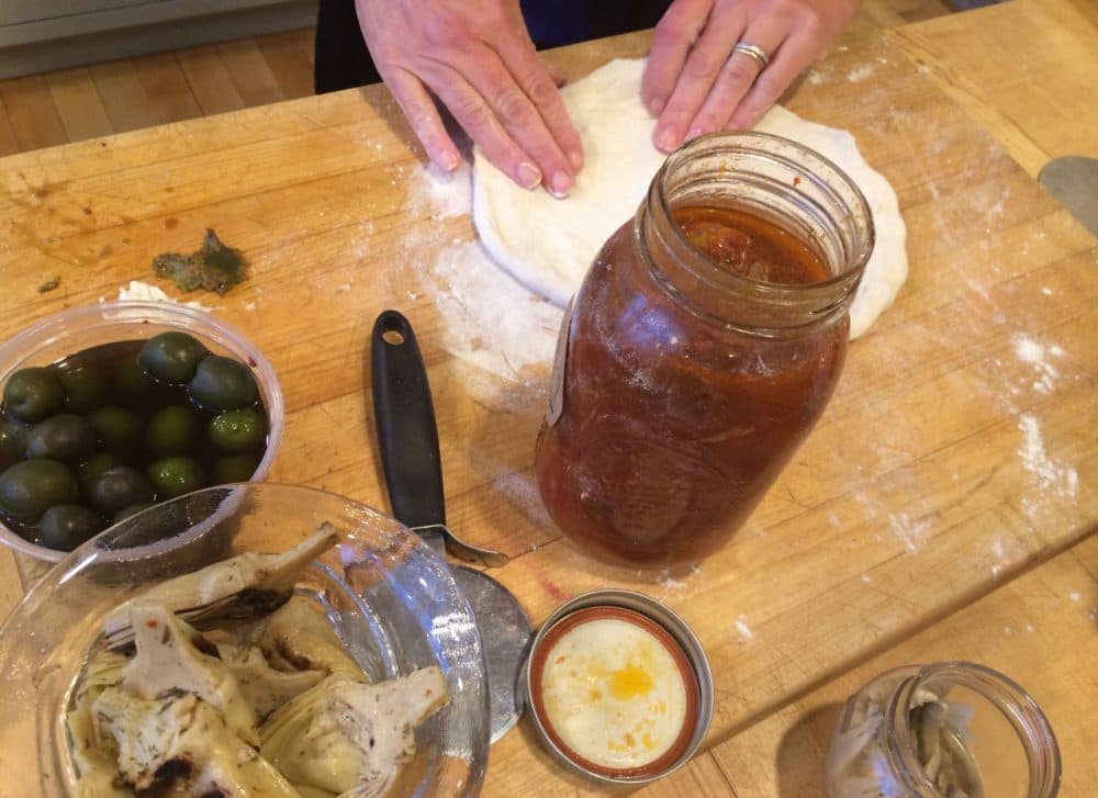 Kathy Gunst shares two pizza dough recipes: #1 is faster and easier. #2 is a bit more complicated and must be refrigerated overnight. (Kathy Gunst)