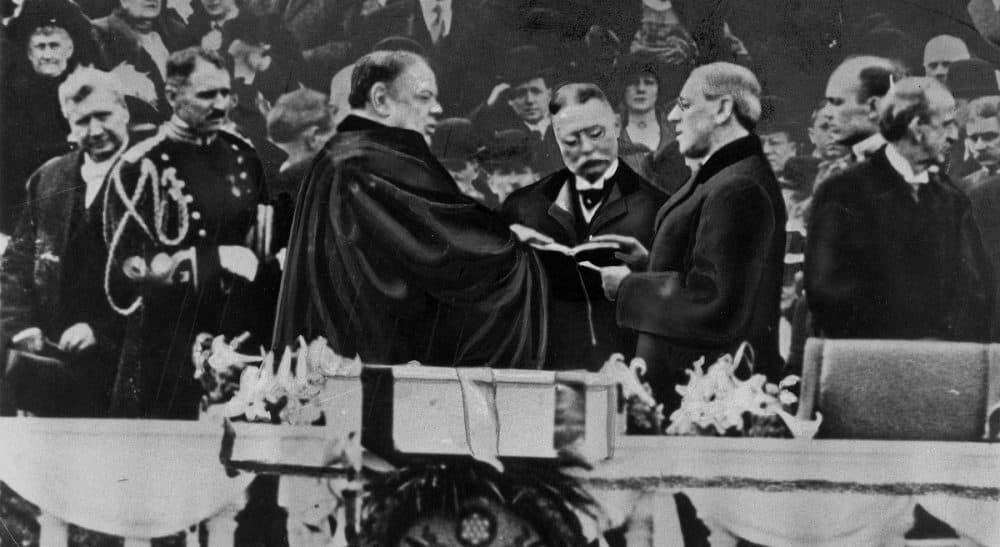 Tim Snyder: "If Wilson's name were to be removed at Princeton, would the students, faculty and staff there be closer to racial equality?" Pictured: Woodrow Wilson takes the oath of office for his first term as President on March 4, 1913. On Monday, April 4, 2016, Princeton University announced that, after months of scholarly examination of the famous alumnus's legacy, the Wilson name will remain, but new programs to promote transparency, diversity and racial equality on campus will be implemented. (File/AP)