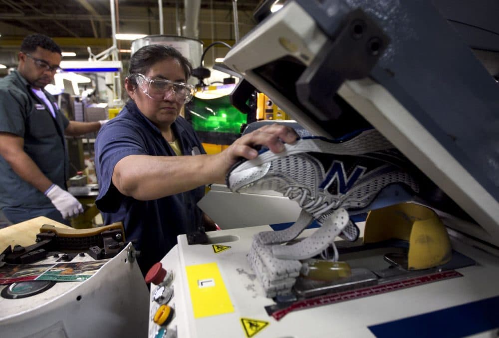 Worker Maria Contrero, of Boston at the New Balance Athletic Shoe, Inc. factory in Boston, May 2012. (AP Photo/Steven Senne)