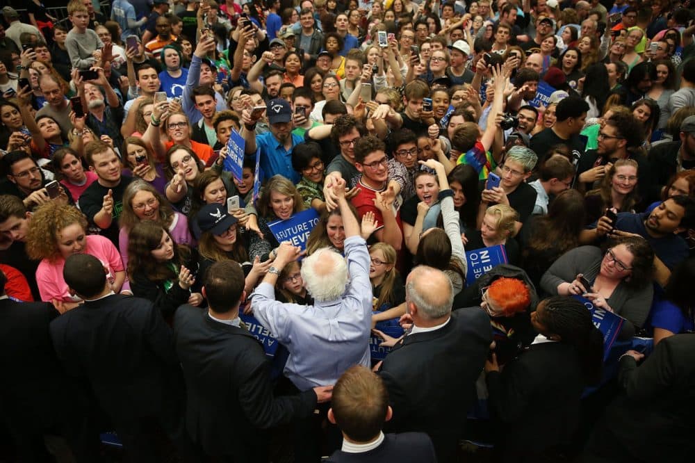 Democratic presidential candidate Bernie Sanders (D-VT) shakes hands with people during a campaign rally at the Century Center on May 1, 2016 in South Bend, Indiana. Sanders continues to campaign leading up to the state of Indiana's primary day on Tuesday. ( Joe Raedle/Getty Images)