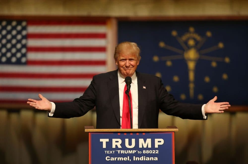 Republican presidential candidate Donald Trump speaks during a campaign stop at the Palladium at the Center for the Performing Arts on May 2, 2016 in Carmel, Indiana. (Joe Raedle/Getty Images)