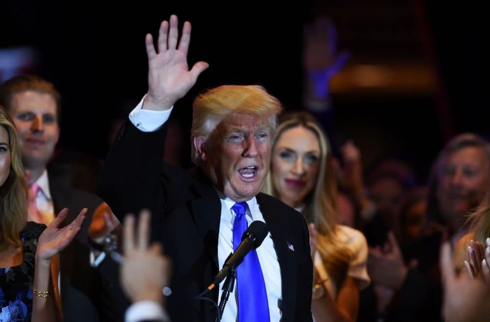 US Republican presidential candidate Donald Trump waves after speaking in New York on May 3, 2016, following the primary in Indiana.
Jewel Samad/AFP/Getty Images)