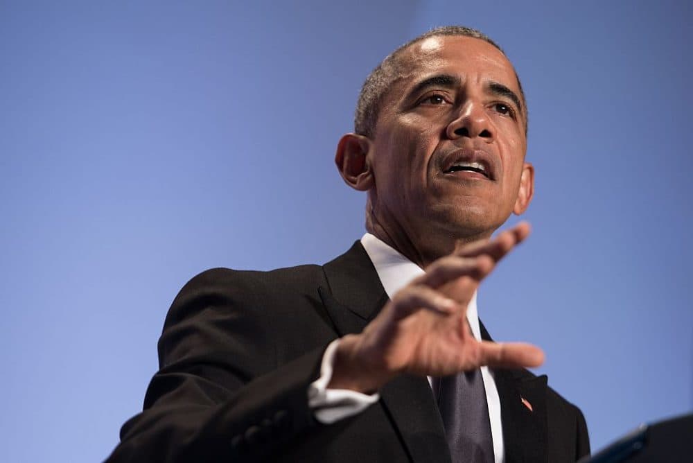 US President Barack Obama addresses the Asian Pacific American Institute of Congressional Studies (APAICS) 22nd annual awards gala dinner in Washington, DC, on May 4, 2016. (NICHOLAS KAMM/AFP/Getty Images)
