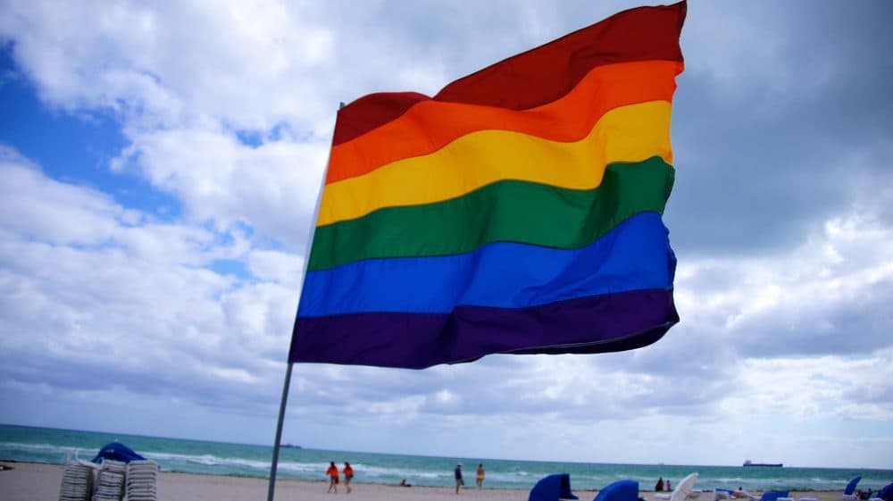 A large rainbow flag flies over 12th Street Beach in South Beach, Miami. (Ted Eytan/Flickr)