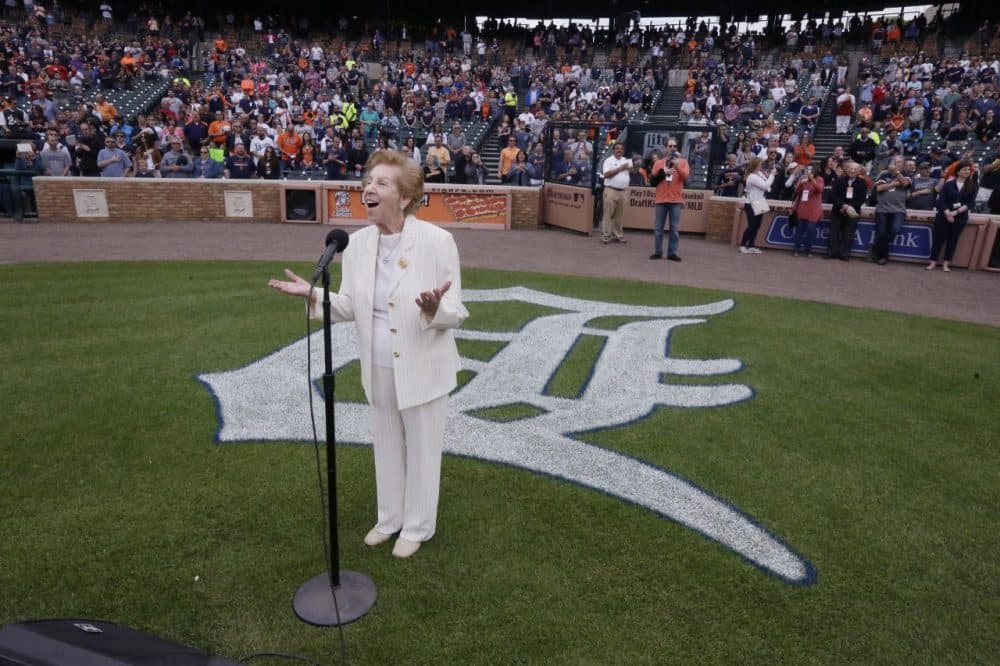 Hermina Hirsch received a warm welcome for her National Anthem performance at Comerica Park. (Carlos Osorio/AP)