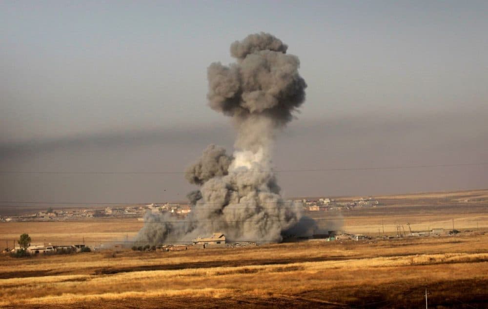 Smoke billows on the front line near Hasan Sham village, some 45 kilometres east of the city of Mosul, during a military operation by Iraqi Kurdish forces aimed at retaking areas from the Islamic State group on May 29, 2016. (Safin Hamed/AFP/Getty Images)