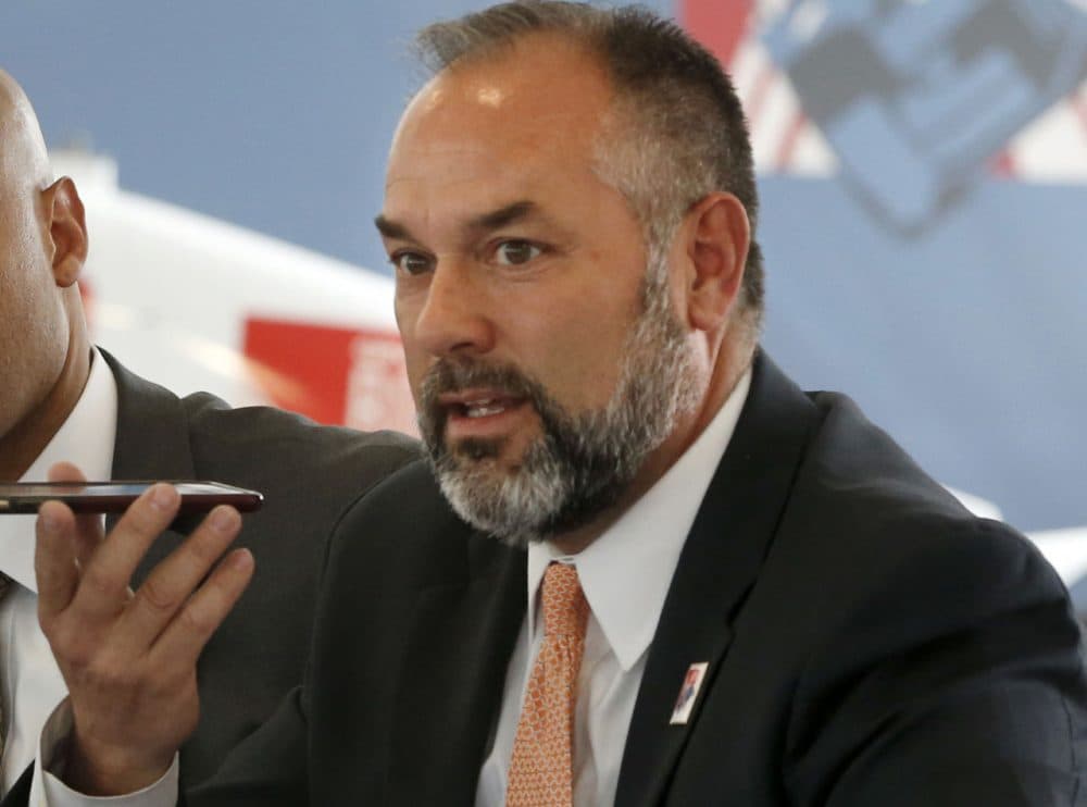 Kenneth Brissette, director of the Boston Office of Tourism, Sports, and Entertainment, faced reporters during a news conference in Boston on Saturday. Brissette was arrested Thursday, May 19, 2016, on what prosecutors described as union-related extortion charges. (AP Photo/Michael Dwyer, File)