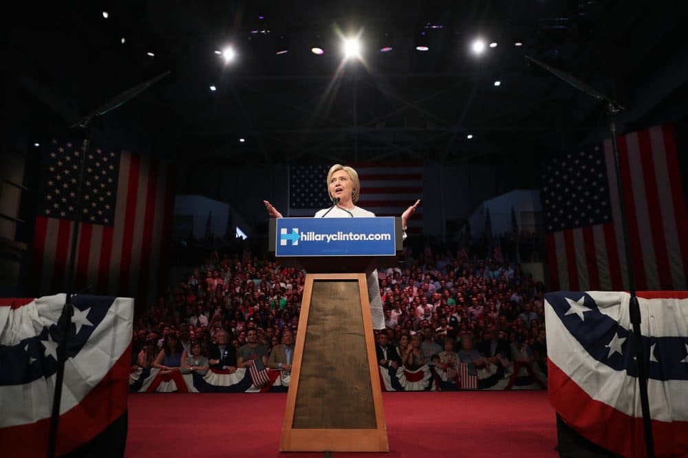 Democratic presidential candidate former Secretary of State Hillary Clinton speaks during a primary night event on June 7, 2016 in Brooklyn, New York. Hillary Clinton surpassed the number of delegates needed to become the democratic nominee over rival Bernie Sanders with a win in the New Jersey presidential primary (Justin Sullivan/Getty Images)