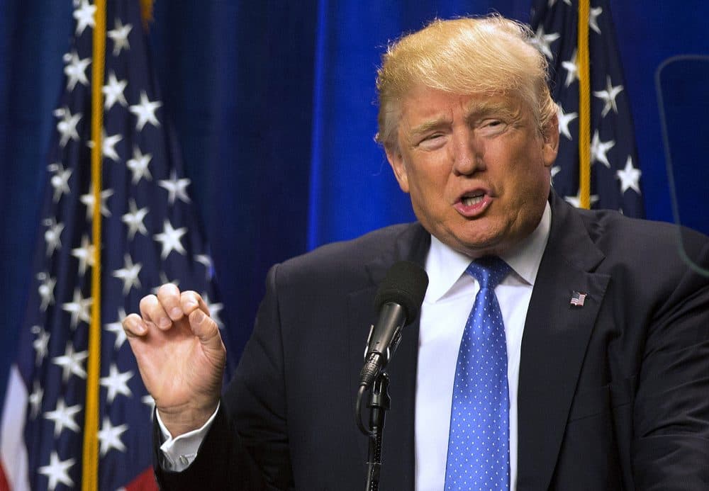 Republican presidential candidate Donald Trump speaks at Saint Anselm College Monday, June 13, 2016, in Manchester, N.H. (Jim Cole/AP)