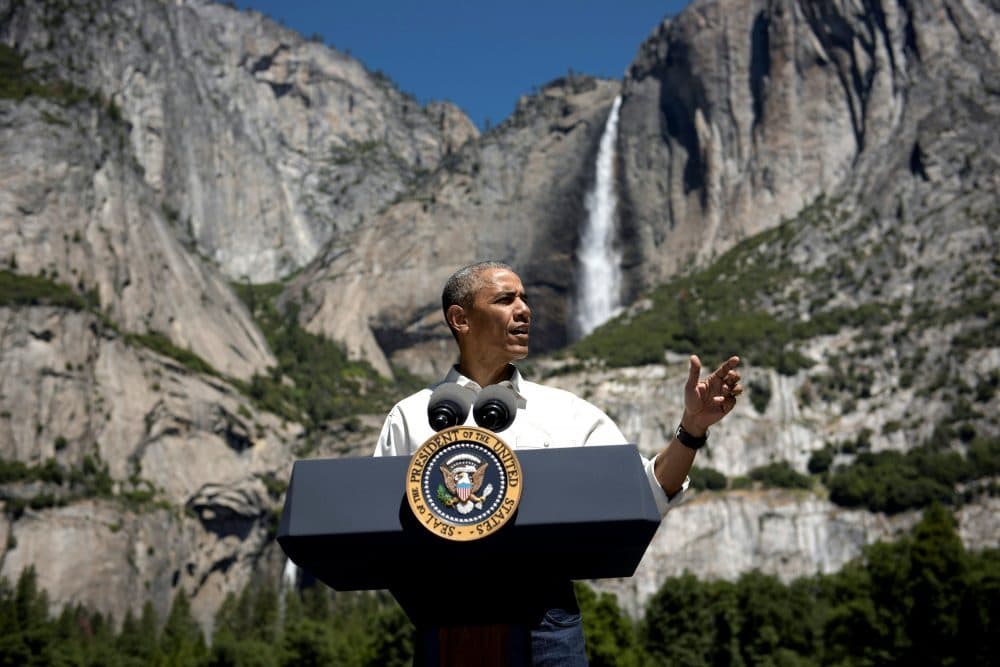 US President Barack Obama speaks while celebrating the 100th anniversary of the US National Parks system at Yosemite National Park, California, on June 18, 2016. (BRENDAN SMIALOWSKI/AFP/Getty Images)