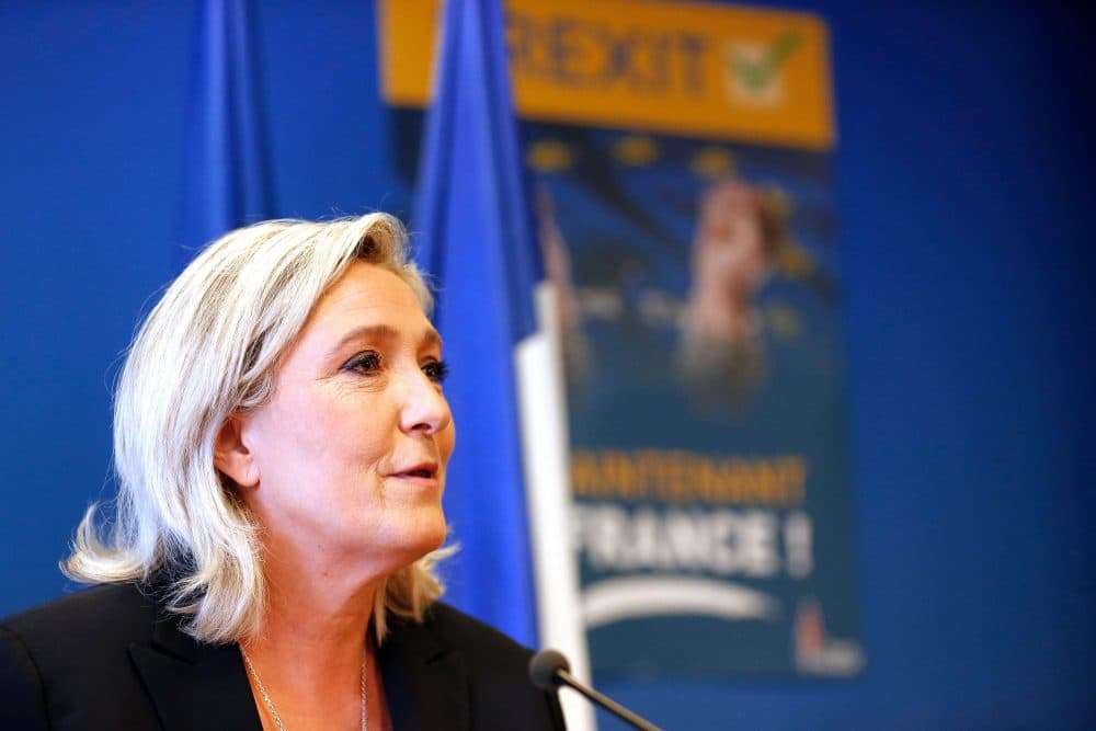 France's Far-right National Front (FN) party leader Marine Le Pen speaks to journalists at the FN headquarter in Nanterre on June 24, 2016 calling for referendum on EU membership in France after the result of Britain's in-out referendum on EU membership, as Britain voted to leave the European Union.. (Matthieu Alexandre/AFP/Getty Images)