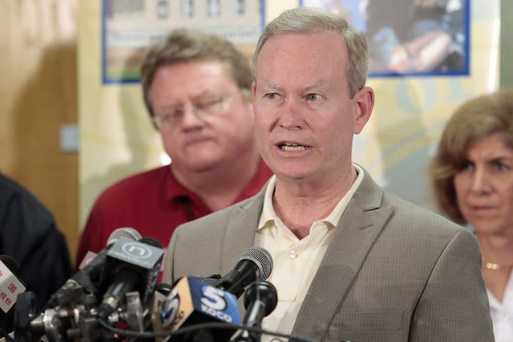 Mayor Mick Cornett of Oklahoma City speaks during a press conference May 22, 2013 in Moore, Oklahoma after a tornado touched down May 20 killing at least 24 people and leaving behind extensive damage to homes and businesses. (Brett Deering/Getty Images)