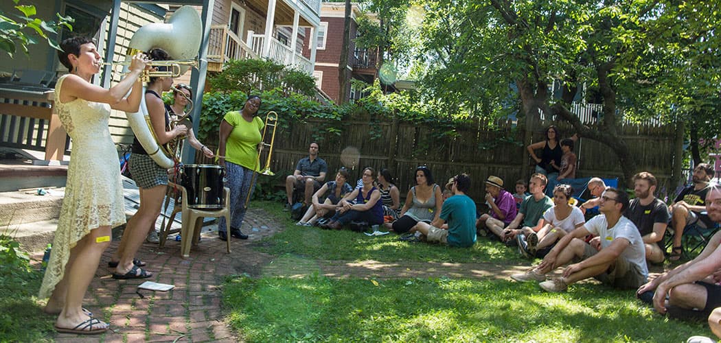 At the 2015 Jamaica Plain Porchfest, Boycott performs. (Leonardo March)