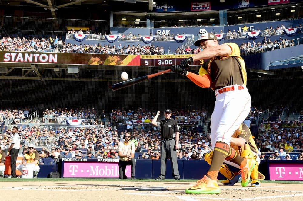 The Marlins' Giancarlo Stanton sent 61 baseballs out of Petco Park during this year's Home Run Derby. (Harry How/Getty Images)