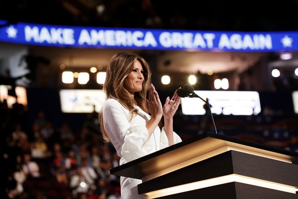 Melania Trump, wife of Presumptive Republican presidential nominee Donald Trump, delivers a speech on the first day of the Republican National Convention on July 18, 2016 at the Quicken Loans Arena in Cleveland, Ohio. (Chip Somodevilla/Getty Images)