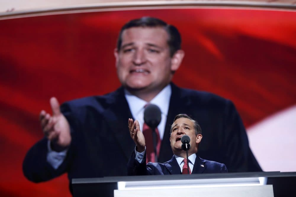 Sen. Ted Cruz, R-Texas, addresses the delegates during the third day session of the Republican National Convention in Cleveland, Wednesday, July 20, 2016. (Carolyn Kaster/AP)