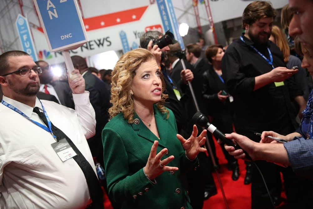 Representative Debbie Wasserman Schultz (D-FL 23rd District) and chair of the Democratic National Committee (DNC) speaks to reporters in the spin room after watching tonight's democratic presidential debate at the Gaillard Center on January 17, 2016 in Charleston, South Carolina. Democratic presidential hopefuls Hillary Clinton, Bernie Sanders and Martin O'Malley spent yesterday campaigning in South Carolina in lead up to tonight's debate. (Andrew Burton/Getty Images)