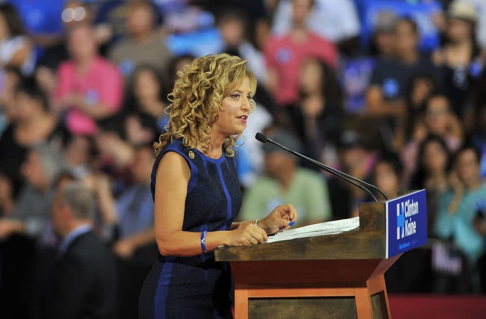 Democratic National Committee Chair, Congresswoman Debbie Wasserman Schultz of Florida addresses a campaign rally for Democratic presidential candidate Hillary Clinton and running mate Tim Kaine at Florida International University in Miami, Florida, July 23, 2016.
Embattled Democratic Party chair Debbie Wasserman Schultz said July 24, 2016 she is resigning, following a leak of emails suggesting an insider attempt to hobble the campaign of Hillary Clinton's rival in the White House primaries Bernie Sanders. (GASTON DE CARDENAS/AFP/Getty Images)