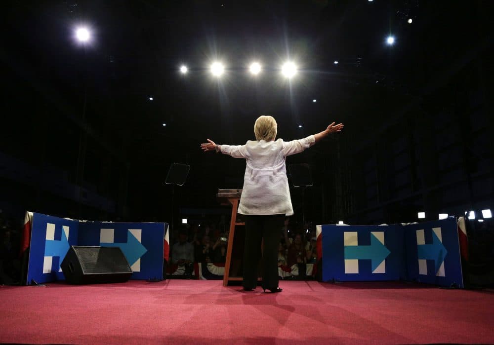 Democratic presidential nominee Hillary Clinton greets supporters during a rally, Tuesday, June 7, 2016, in New York. (Julie Jacobson/AP)