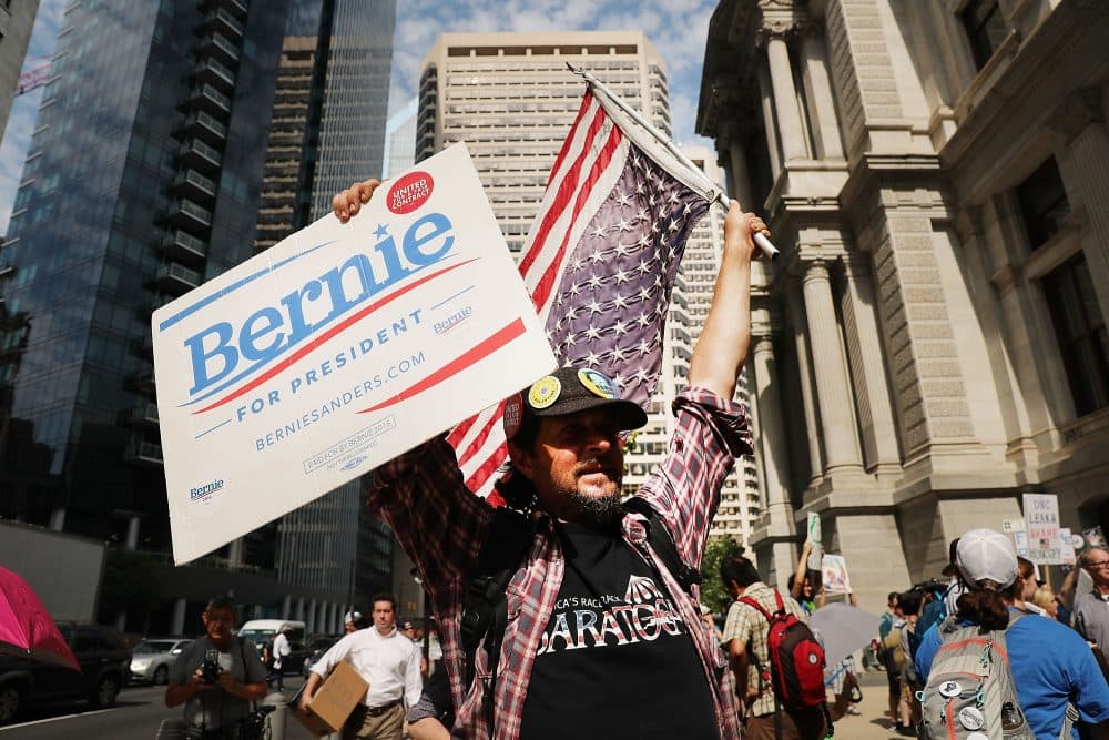 Bernie Sanders supporters prepare to march through downtown on the first day of the Democratic National Convention (DNC) on July 25, 2016 in Philadelphia, Pennsylvania. The convention is expected to attract thousands of protesters, members of the media and Democratic delegates to the City of Brotherly Love. (Spencer Platt/Getty Images)