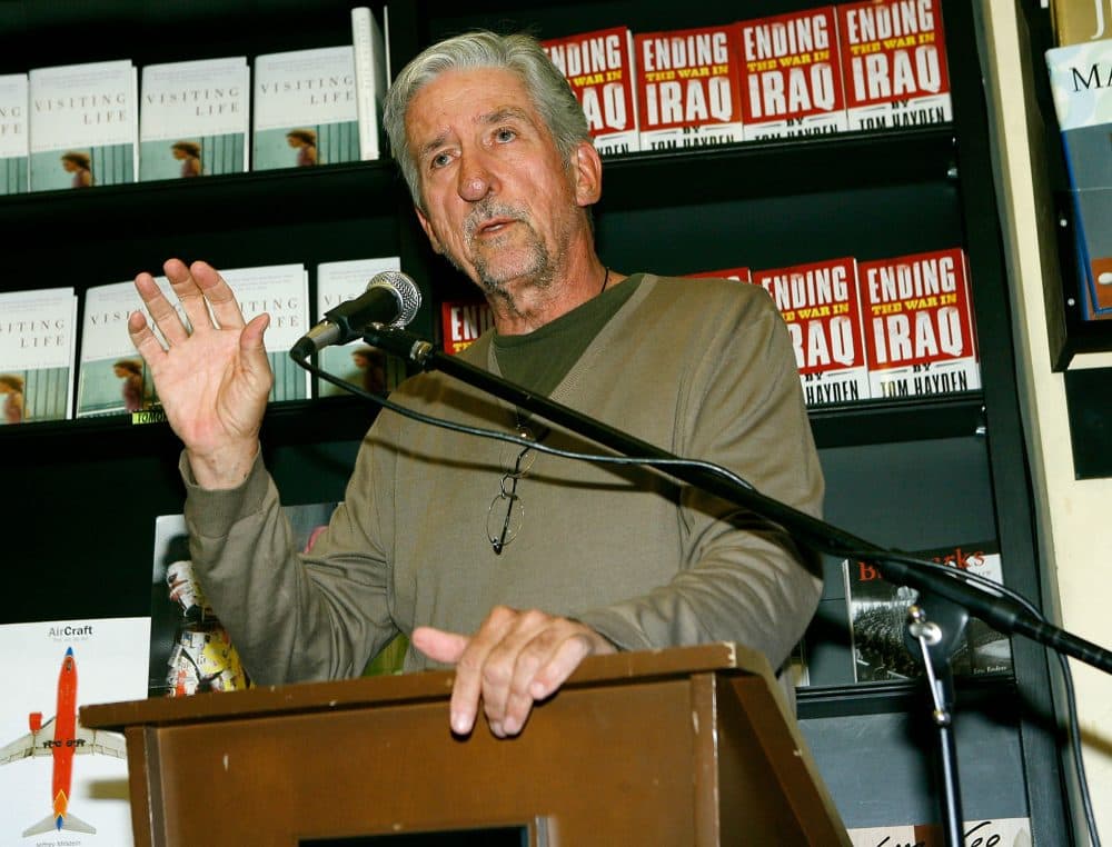 In this file photo, Tom Hayden speaks before signing copies of his book, "Ending The War in Iraq," at a bookstore on June 24, 2007 in Los Angeles, California. (Michael Buckner/Getty Images)