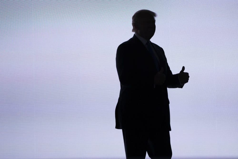 Republican presidential candidate Donald Trump gives a thumbs up as he arrives to introduce his wife Melania during the Republican National Convention, Monday, July 18, 2016, in Cleveland. (Evan Vucci/AP)