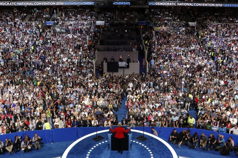 Sen. Elizabeth Warren speaks during the first day of the Democratic National Convention in Philadelphia. (Mary Altaffer/AP)