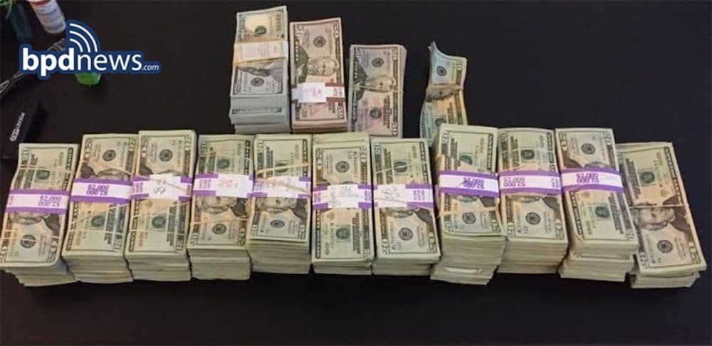 Approximately $187,000 in cash (Courtesy of the Boston Police Department)