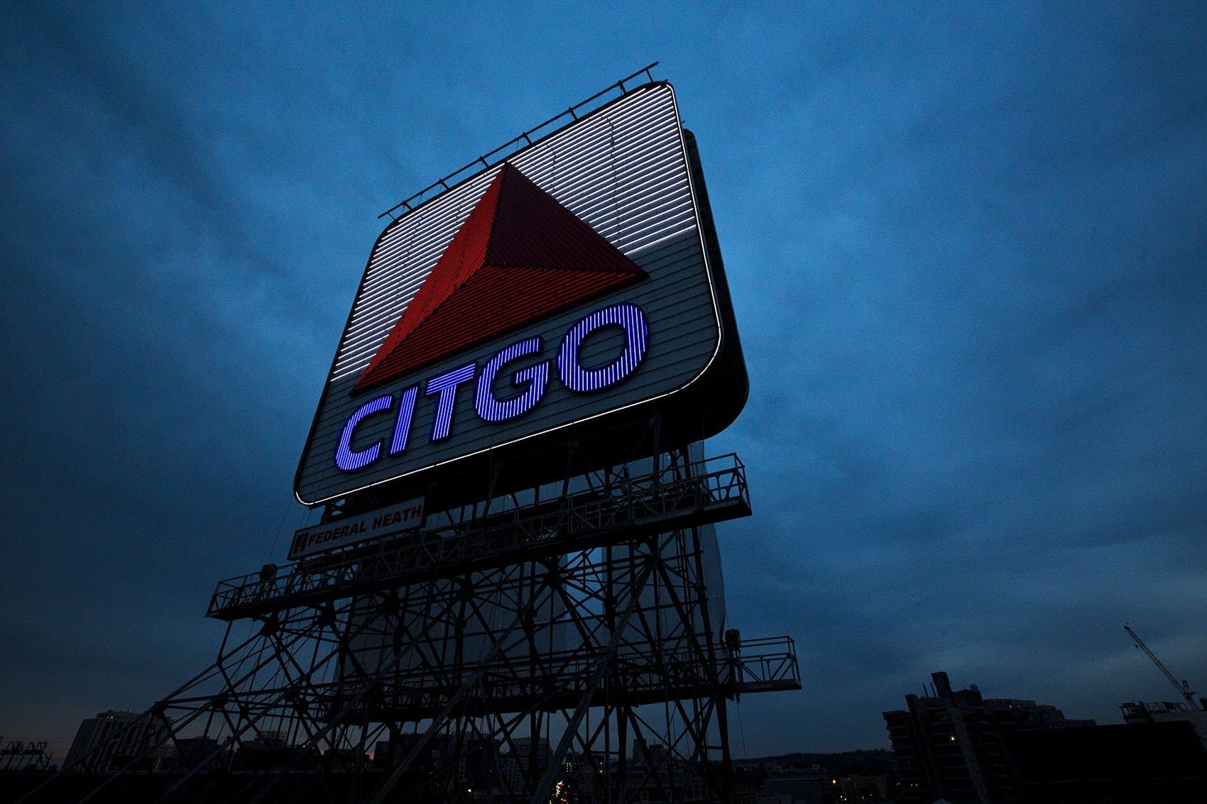 The Citgo sign in Kenmore Square at twilight (Jesse Costa/WBUR)