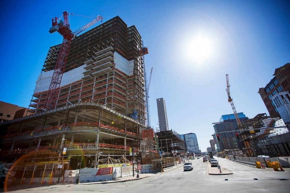 Construction along Seaport Blvd. in South Boston. (Jesse Costa/WBUR)