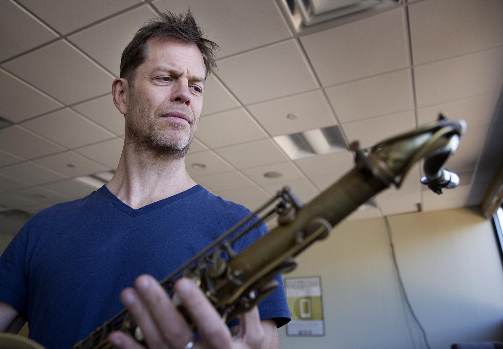 Saxophonist Donny McCaslin at WBUR. (Robin Lubbock/WBUR)