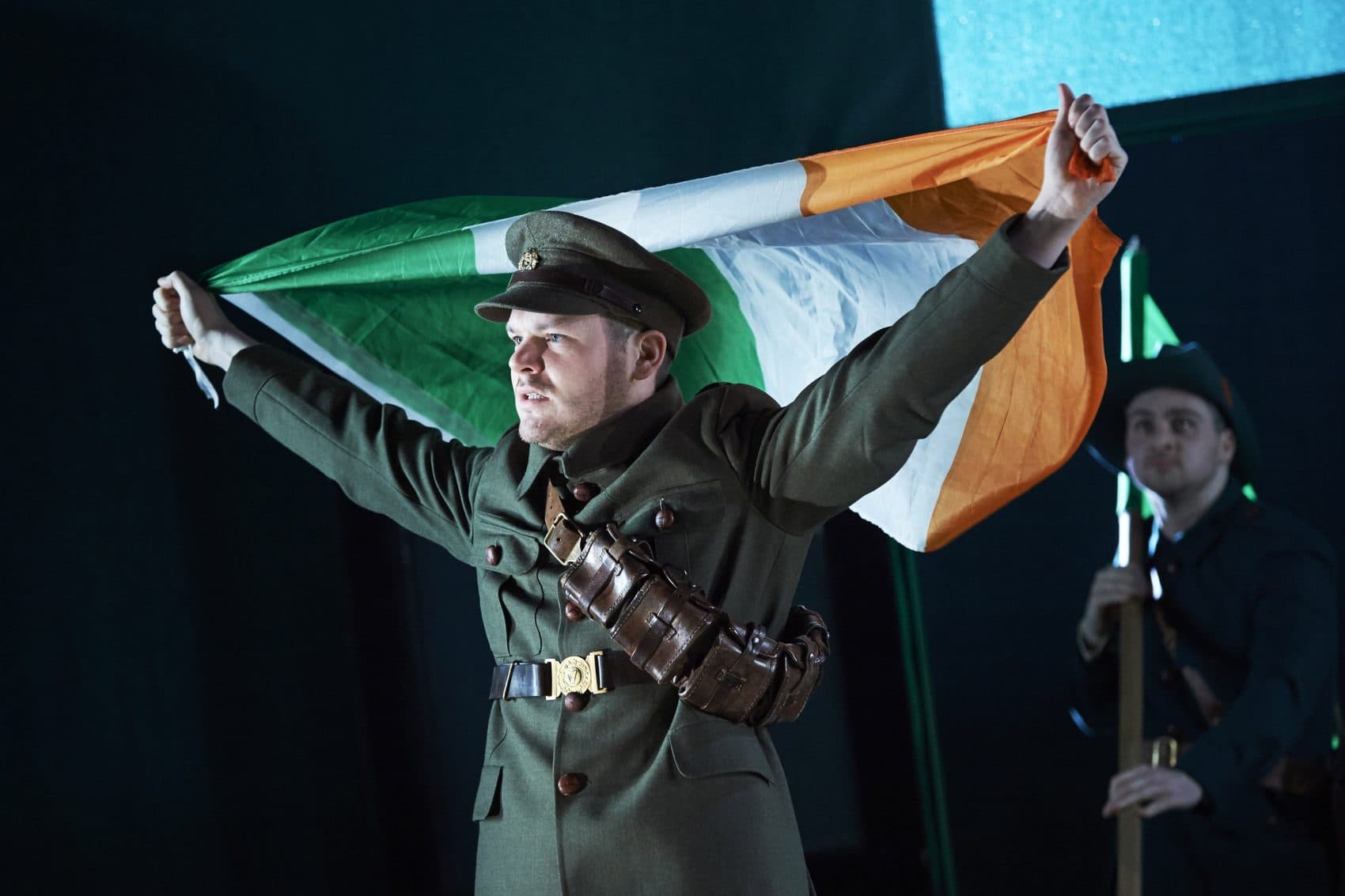 Lloyd Cooney (Lt. Langon) and Liam Heslin (Capt. Brennan) in "The Plough and the Stars" by Sean O’Casey, directed by Sean Holmes. (Courtesy of American Repertory Theater)