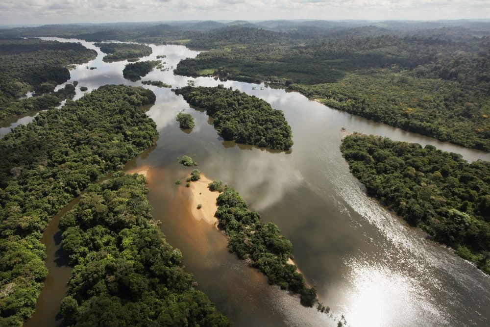 The Xingu River flows near the area where the Belo Monte dam complex is under construction in the Amazon basin on June 15, 2012 near Altamira, Brazil. (Mario Tama/Getty Images)