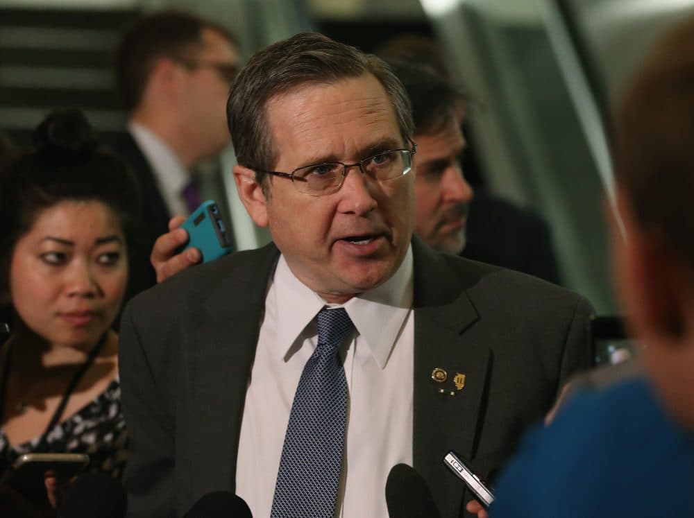 Sen. Mark Kirk (R-IL) speaks to the media on April 14, 2015 in Washington, D.C. (Mark Wilson/Getty Images)
