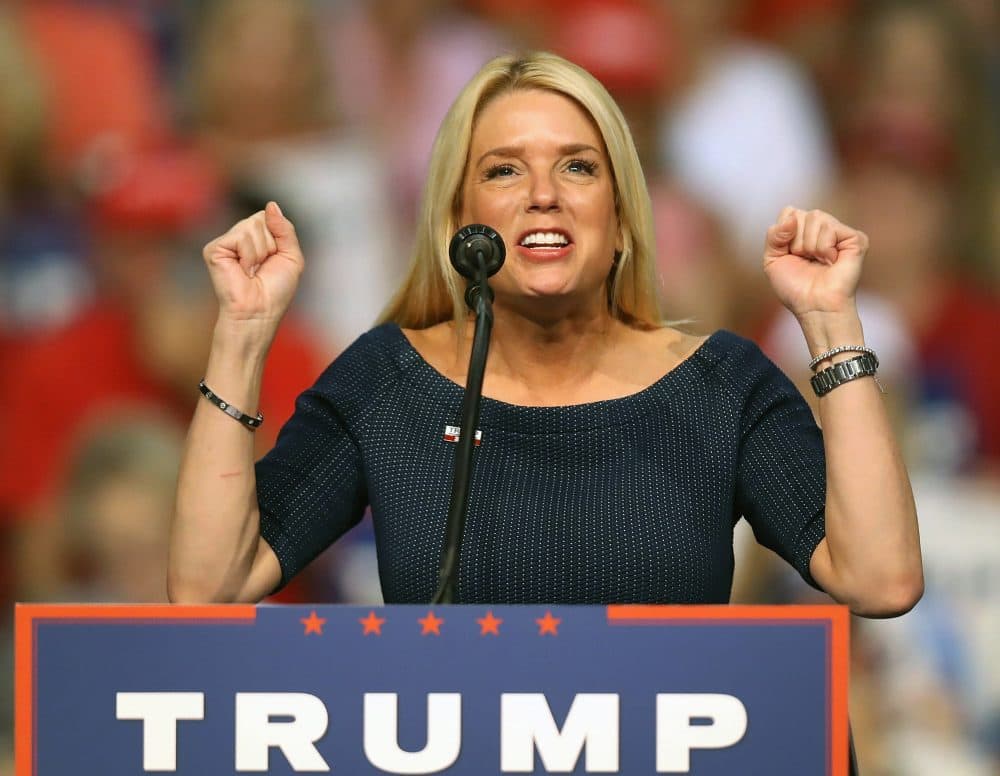 Florida Attorney General Pam Bondi speaks before the arrival of Republican presidential nominee Donald Trump during his campaign event at the Ocean Center Convention Center on Aug. 3, 2016 in Daytona, Florida. (Joe Raedle/Getty Images)