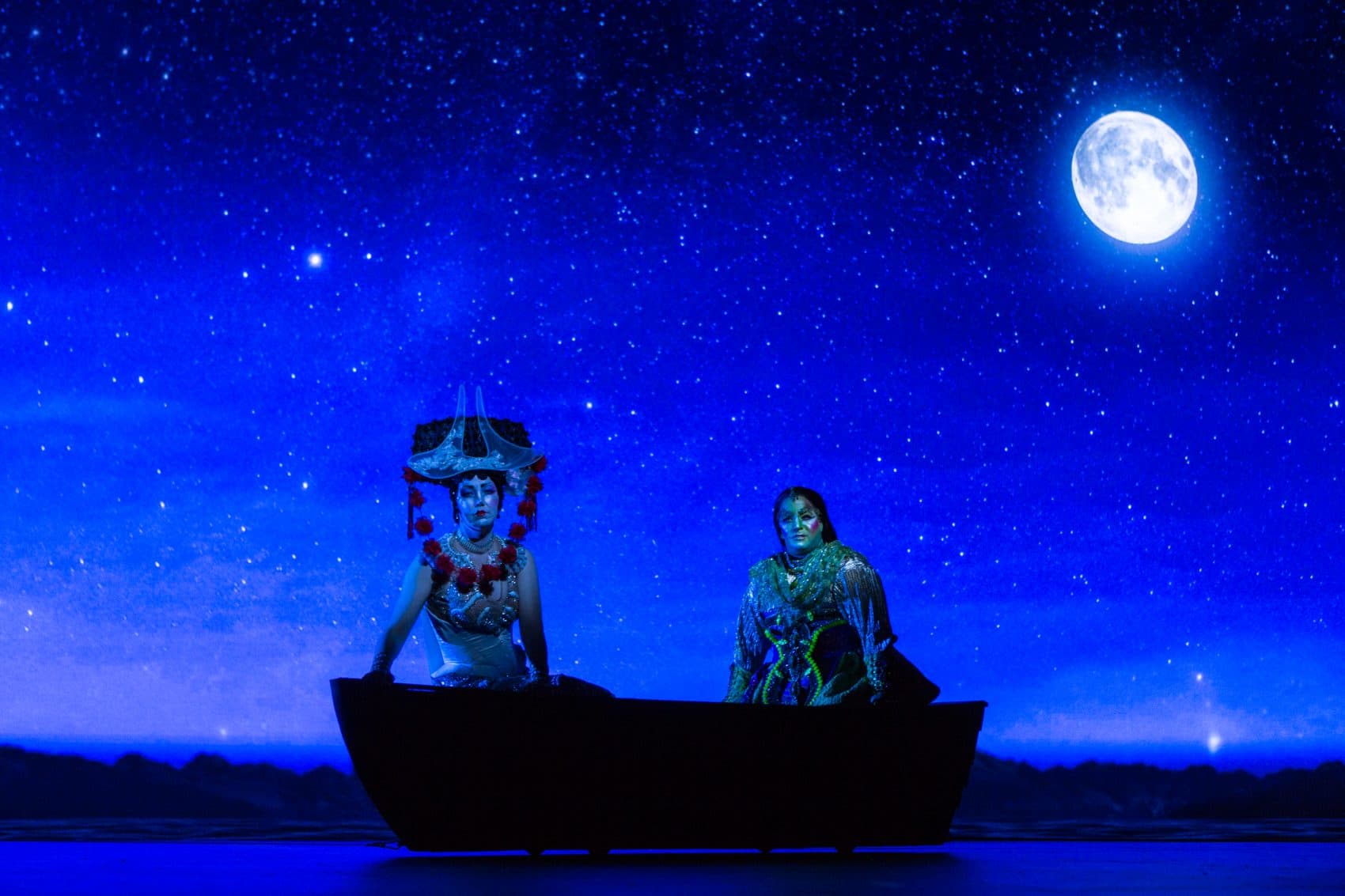 Susannah Biller as Madame White Snake and Michael Maniaci as Green Snake. (Courtesy James Daniel)