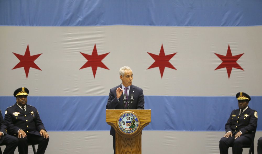 Chicago Mayor Rahm Emanuel delivers his new public safety plan to combat gun violence for the nation's third-largest city at the Malcolm X Community College on Thursday, Sept. 22, 2016, in Chicago. (Charles Rex Arbogast/AP)