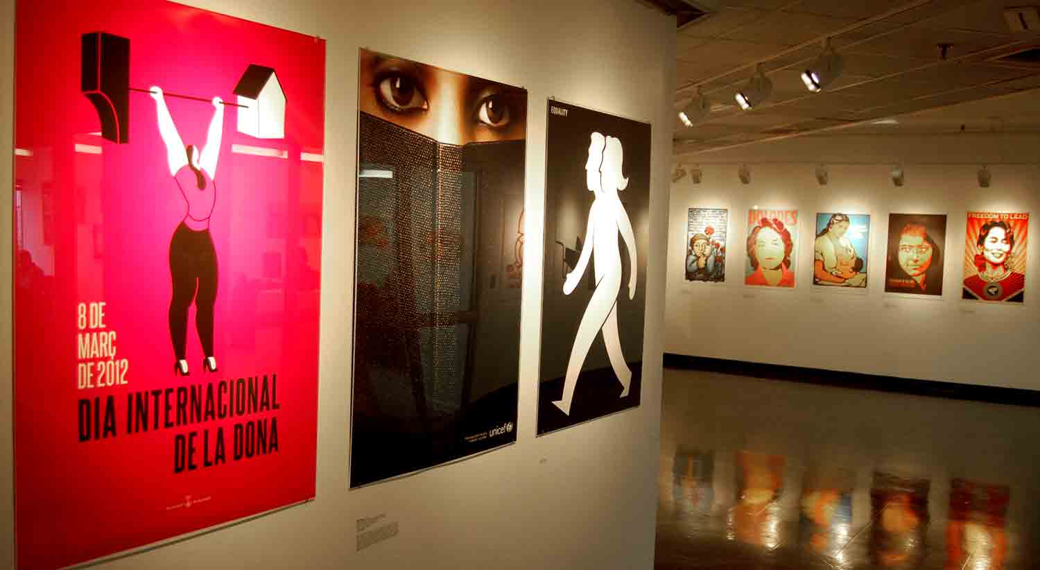 “Women's Rights Are Human Rights" poster exhibit at Massachusetts College of Art and Design. (Greg Cook/WBUR)