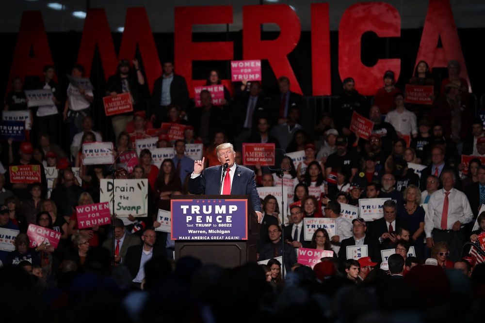 Republican presidential nominee Donald Trump holds a campaign rally at Macomb Community College South Campus Oct. 31, 2016 in Warren, Mich. (Chip Somodevilla/Getty Images)