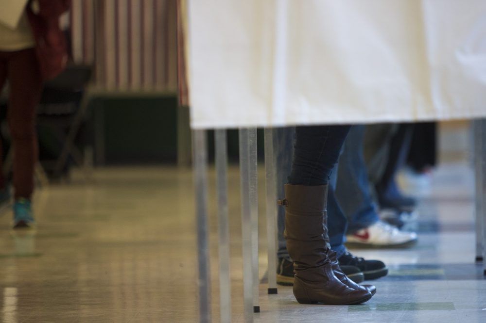 Voters cast their ballots in Manchester, New Hampshire, on Tuesday. (Jesse Costa/WBUR)