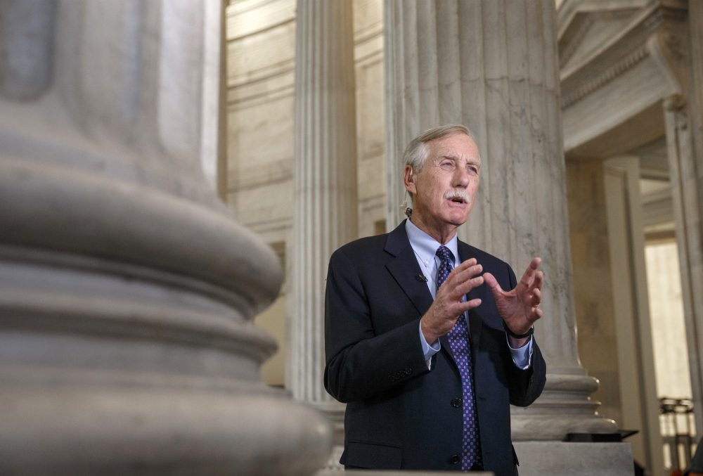 Sen. Angus King, I-Maine, on Tuesday, Dec. 9, 2014 during a TV news show interview on Capitol Hill in Washington. (J. Scott Applewhite/AP)