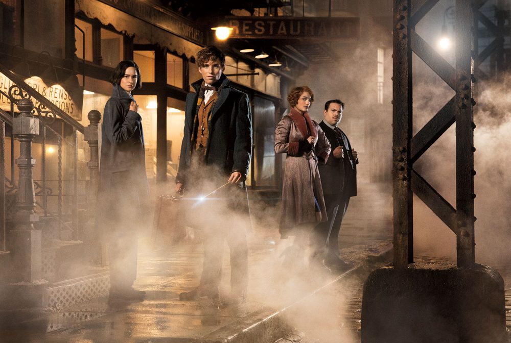 "Fantastic Beasts and Where to Find Them" stars (from left) Katherine Waterston as Porpentina Goldstein, Eddie Redmayne as Newt Scamander, Alison Sudol as Queenie, and Dan Fogler as Jacob Kowalski. (Courtesy of Warner Bros. Pictures)